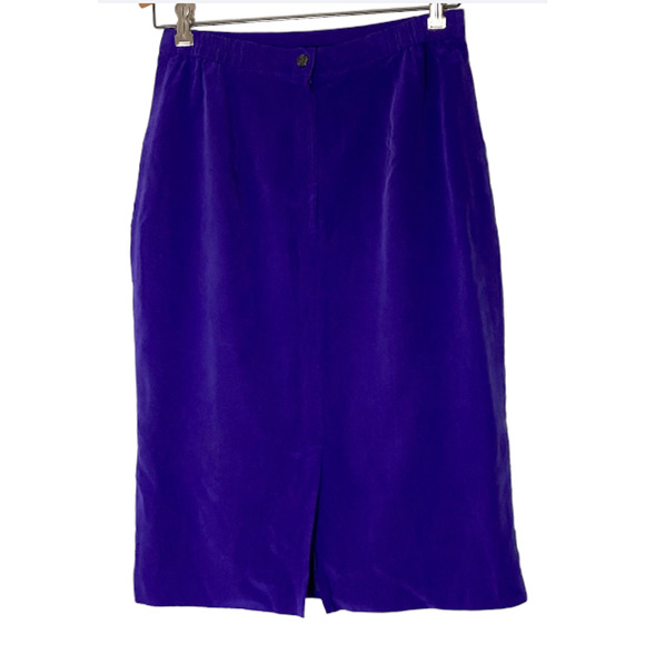 Vintage Purple SILK Skirt - Straight Cut Knee Length Skirt - 28 30 Waist - Picture 9 of 10